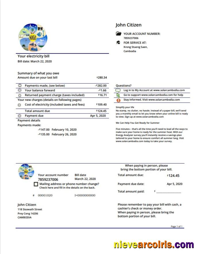 Cambodia Solar Green Energy Cambodia Co utility bill